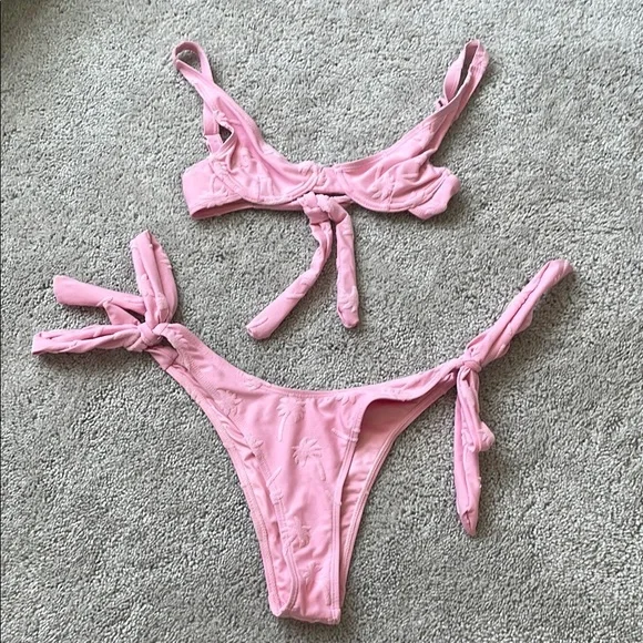 Nasty Gal Textured Palm Tree Underwire Tie Bikini Set - Size 0 - Picture 2 of 6